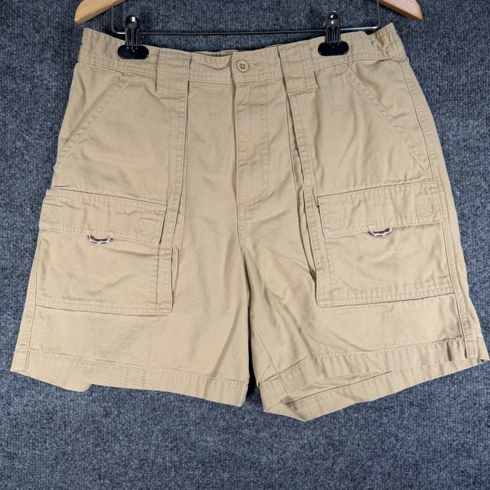 LL Bean Canvas Cargo Comfort Waist Shorts Mens 33 Khaki Outdoor Utility Y2K